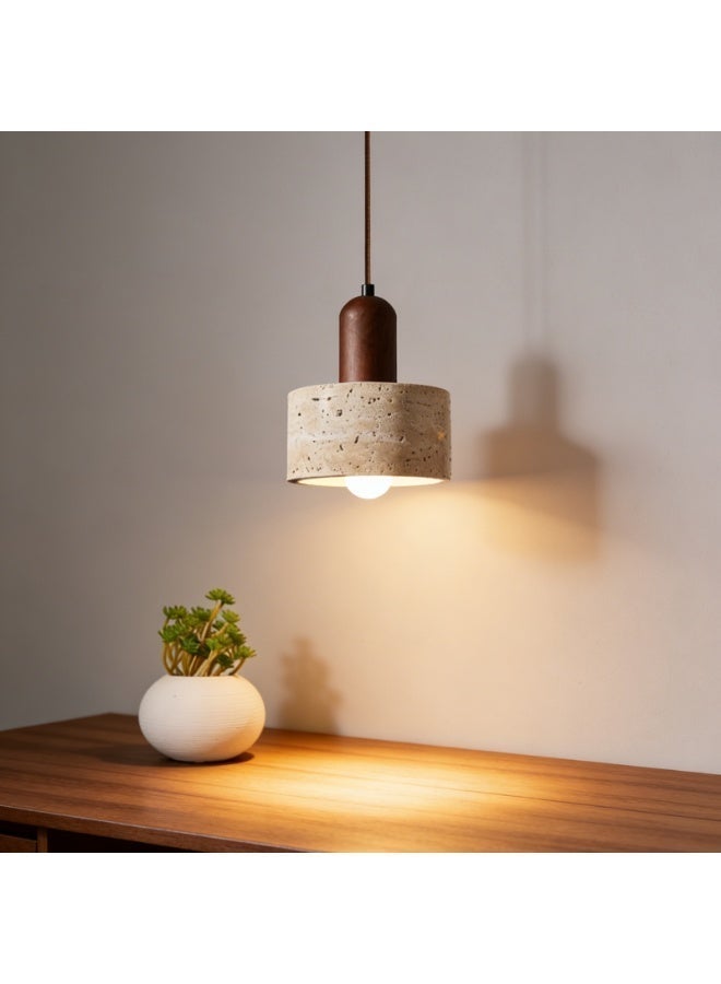 Premium Travertine Chandelier - E27 base, 3000K warm light (light source included), suitable for flat/sloping/vaulted ceilings, adjustable cord length, height-adjustable wooden base, high-quality base, upgraded high brightness - suitable for living room/dining room/kitchen island/bedroom above the bed. - Image 1